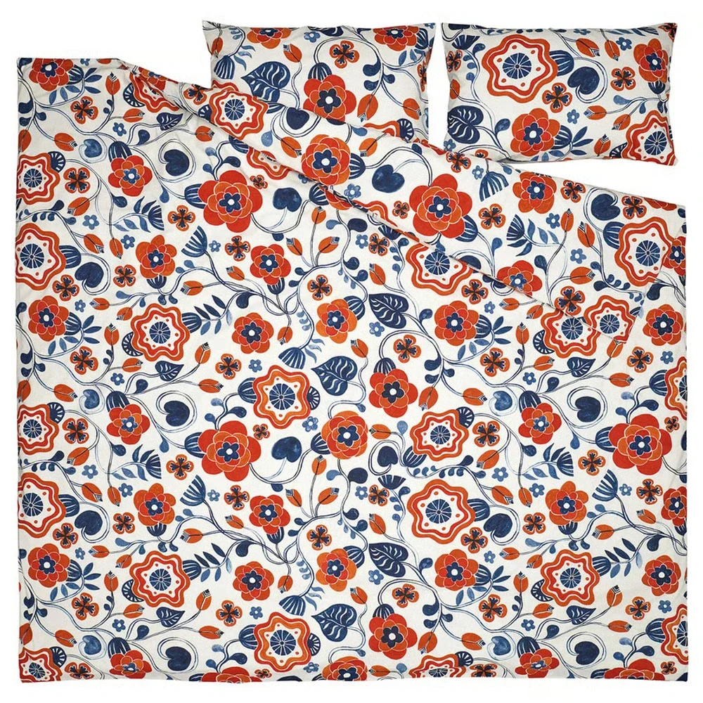 IKEA KANONVISA Duvet Cover & Pillowcase Set White/Multi Floral 106.140.46-NEW